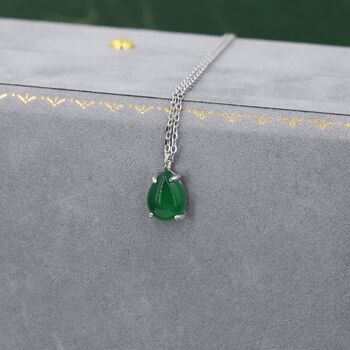Sterling Silver Genuine Green Onyx Pear Necklace, 2 of 11