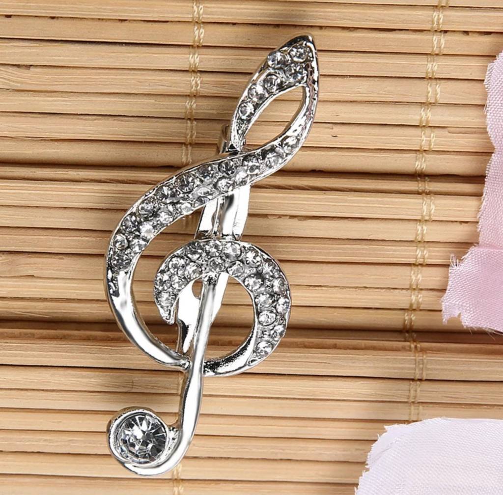Diamante Treble Clef Musical Note Pin Brooch, 1 of 2