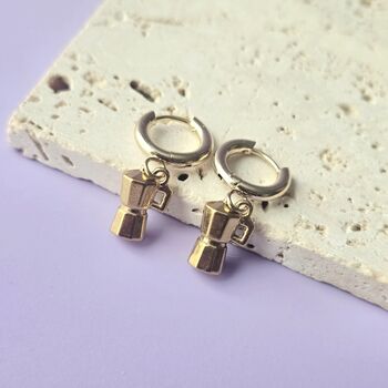 Moka Coffee Pot Huggie Hoop Earrings, 5 of 7