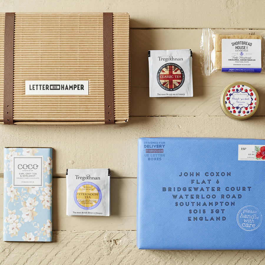 afternoon tea letter box hamper with british grown tea by letter box