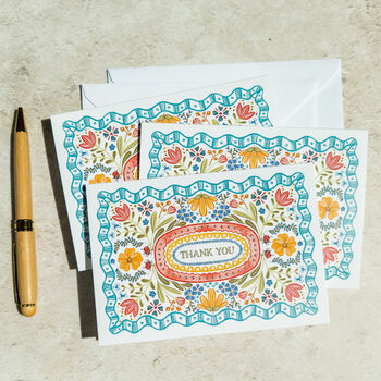Folk Style Folded Thank You Cards And Envelopes, 2 of 8