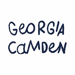 The Georgia Camden logo. Illustrated blue type of the name of the business.