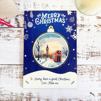 Personalised Blue London Christmas Keespsake Card And Ornament, 5 of 5