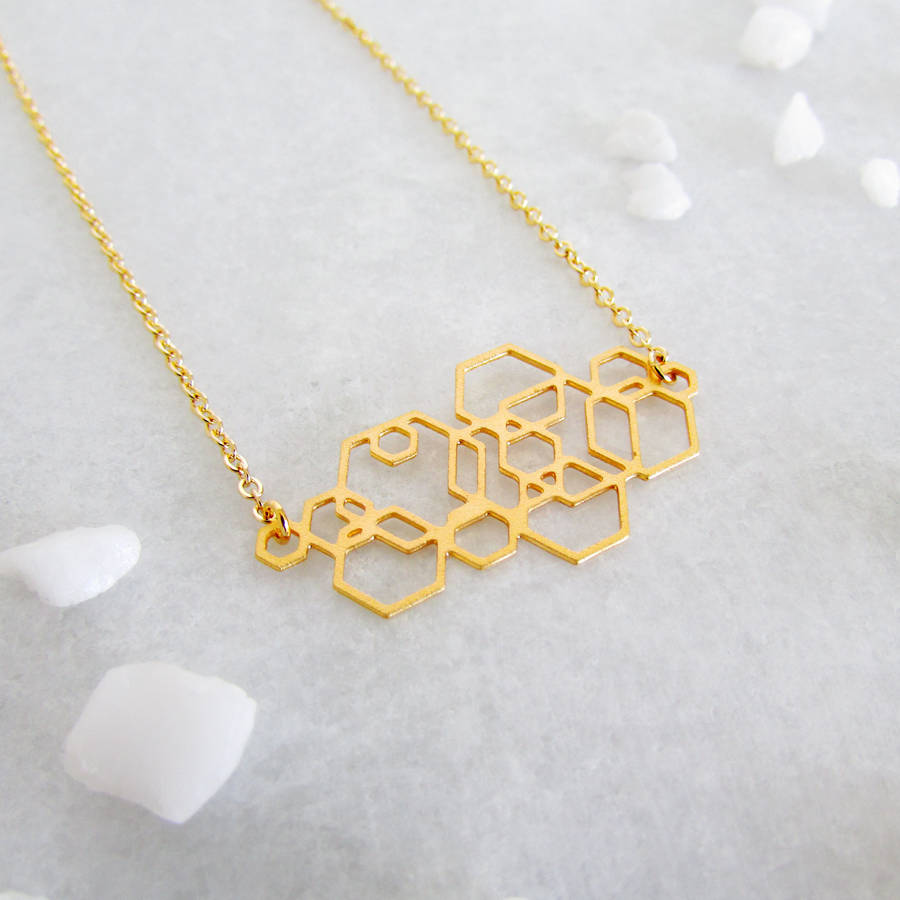 gold geometric hexagon necklace by misskukie