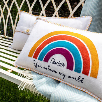 Personalised Wool Felt Appliqued Rainbow Cushion, 3 of 6