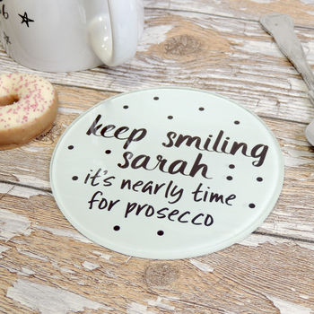 Personalised Keep Smiling Drink Glass Coaster Gift, 2 of 2