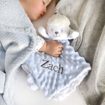 Personalised Blue Sherpa Blanket And Lamb Comforter Set, 2 of 8