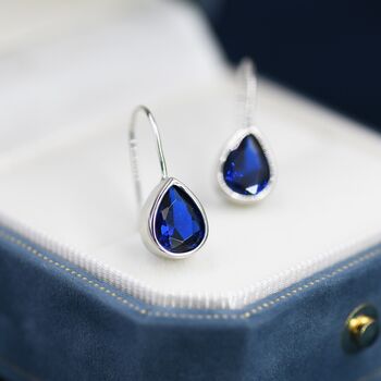 Sapphire Blue Cz Droplet Drop Hook Earrings, 3 of 12