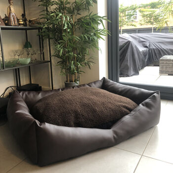 Luxury Vegan Leather And Sherpa Fleece Sofa Dog Bed, 5 of 12