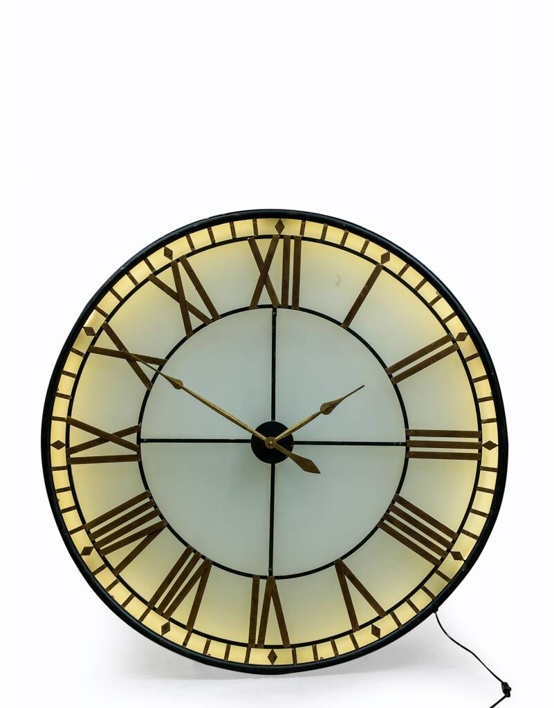 Black And Gold Back Lit Glass “Westminster” Wall Clock
