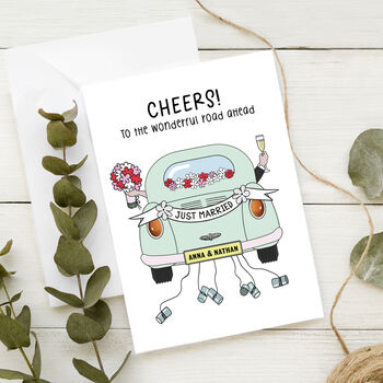 'Cheers To The Road Ahead' Personalised Wedding Card, 2 of 3
