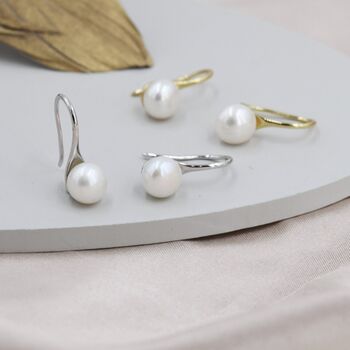 Genuine Freshwater Pearl Drop Hook Earrings, 2 of 11