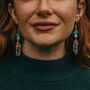 Gold Tone Turquoise Mushroom And Raw Quartz Earrings, thumbnail 1 of 4