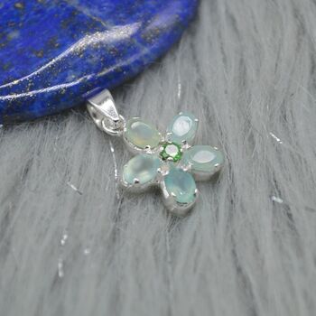 Aqua Chalcedony, Emerald Pendant Necklace, 3 of 6