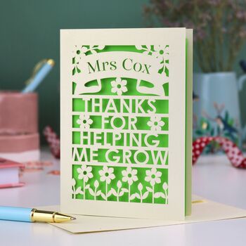 Personalised Papercut Teacher Card Thanks For Helping Me Grow, 6 of 6