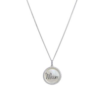 Sterling Silver Mother Of Pearl Mum Pendant Necklace, 2 of 4