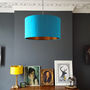 Aqua Blue Silk Lampshades With Copper Or Gold Lining, thumbnail 1 of 11