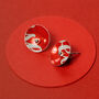 Colourful Red Graphic Silver Ear Studs, thumbnail 2 of 11