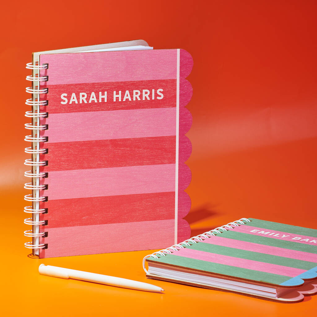 Personalised Jumbo Striped Scallop Wooden Notebook, 1 of 5
