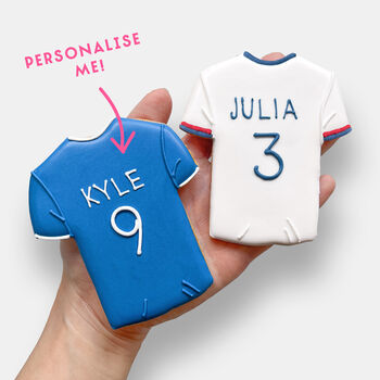 Personalised White Football Shirt Iced Biscuit Father's Day Letterbox Gift, 2 of 10