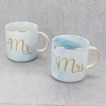 Mr And Mrs Ceramic Marble Blue Mugs, 2 of 5