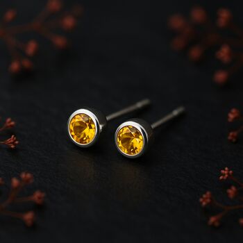 Sterling Silver November Citrine Birthstone Stud Earrings, 5 of 6