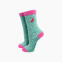 Embroidered Watermelon Combed Cotton Socks In Mint/Pink, thumbnail 1 of 4