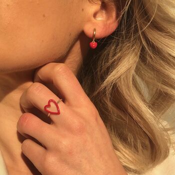 Red Enamel Heart Outline Ring In Sterling Silver, 11 of 12