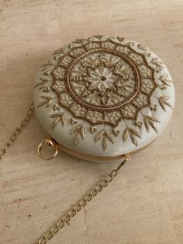 Ivory Round Handcrafted Mandala Design Clutch, 6 of 8