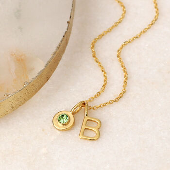 18ct Gold Plated Birthstone And Initial Charm Necklace, 2 of 6