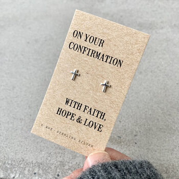 Confirmation Cross Earrings In Sterling Silver, 4 of 4
