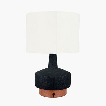 Black And Wood Effect Textured Ceramic Table Lamp, 4 of 10