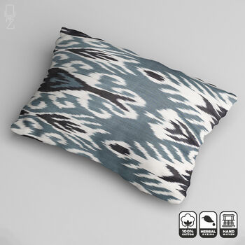 Grey Blue Traditional Ikat Cotton Cushion Cover, 3 of 7