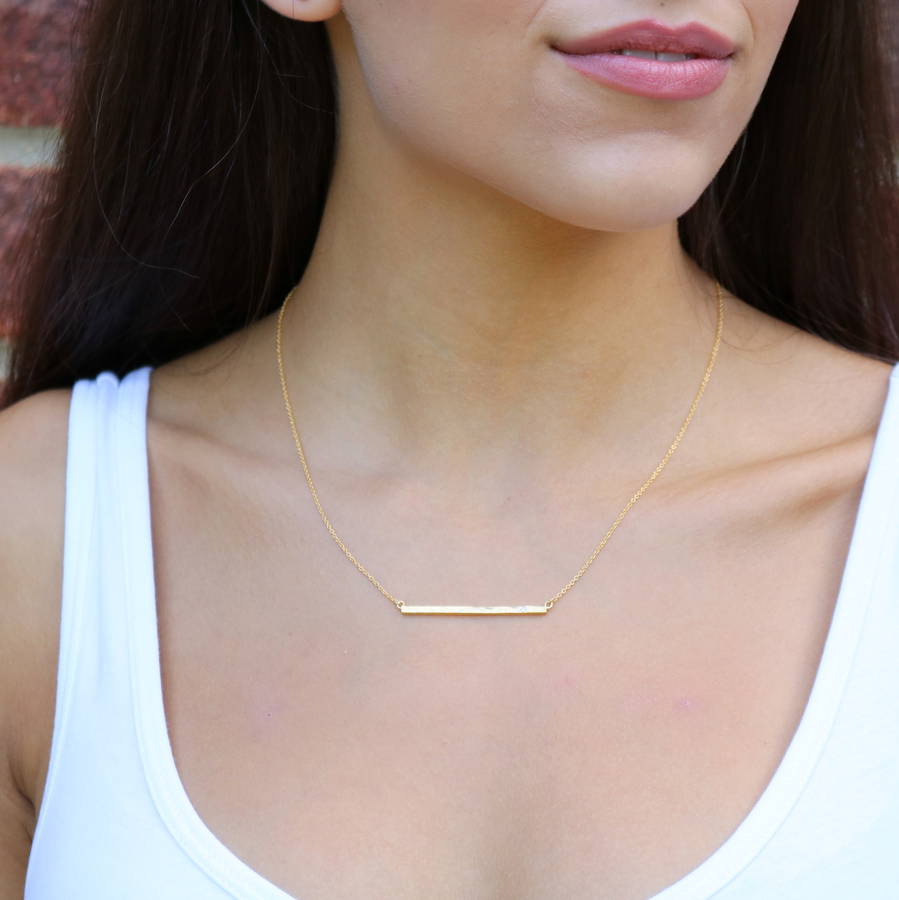 18 Ct Gold Vermeil Diamond Bar Necklace By Sharon Mills London