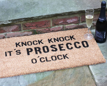 'Knock Knock It's Prosecco O'clock' Coir Doormat, 2 of 2