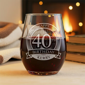 40th Birthday Stemless Glass And Birthstone Heart Gift Set, 2 of 8