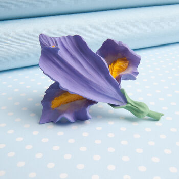 Hand Painted Iris Brooch In A Choice Of Two Colours, 2 of 3