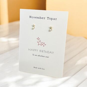 Birthday Birthstone Crystal Gold Plated Star Stud Earrings, 2 of 8