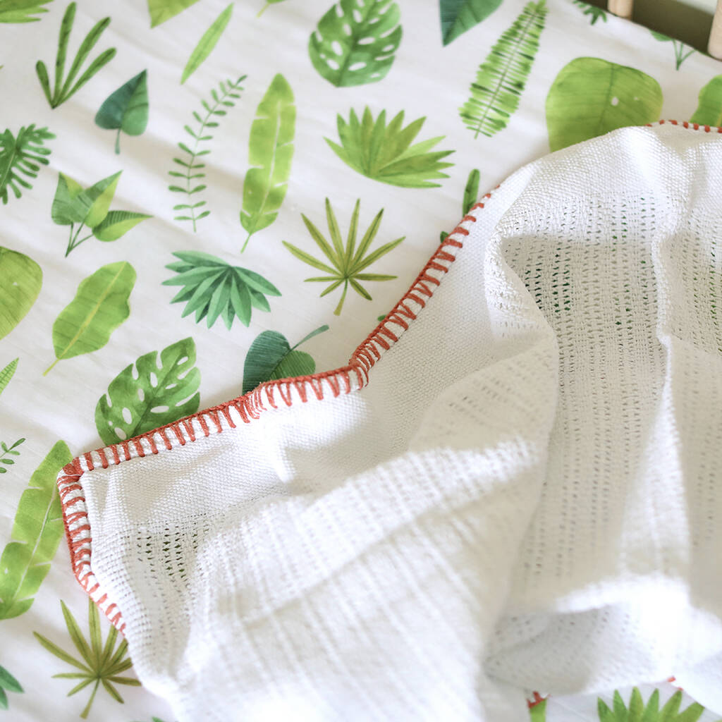 Fitted Muslin Cot Sheet Tropical Leaves By The Fox In The Attic