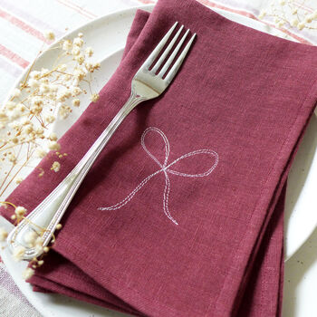 Embroidered Bow Linen Napkins, 5 of 6
