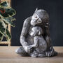 Mother And Baby Monkey Statue In Silver, thumbnail 1 of 4