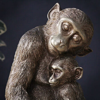 Mother And Baby Monkey Statue In Gold, 2 of 4