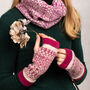Soft Knitted Fair Isle Mittens Lambswool Plum Purple, thumbnail 2 of 10