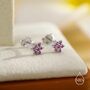 Pair Of Very Tiny Ruby Pink Cz Flower Stud Earrings In Sterling Silver, thumbnail 1 of 12