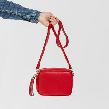 Vivid Red Leather Personalised Crossbody Handbag, 4 of 12