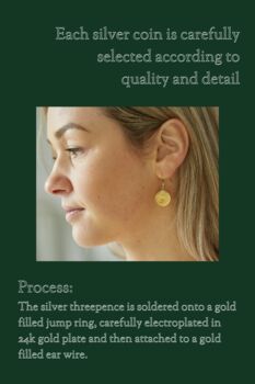 Handmade 24k Gold Plated Coin Earrings With Ear Wire, 4 of 10