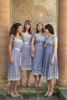 Bespoke Lace Bridesmaid Dresses In Periwinkle Blue, 2 of 6