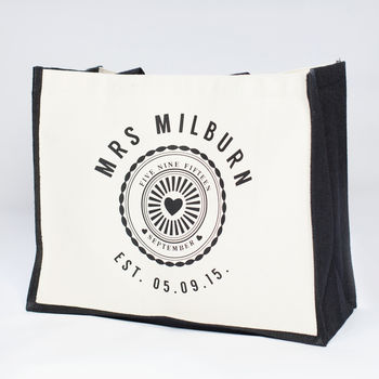 Personalised 'Mrs' Wedding Date Bag Vintage Badge, 2 of 6