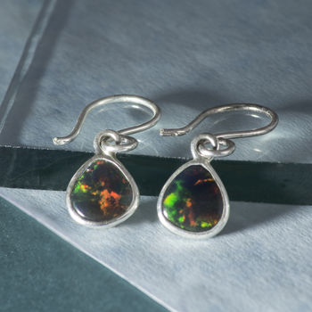 Black Opal October Birthstone Rose/Gold Plated Earrings, 6 of 9