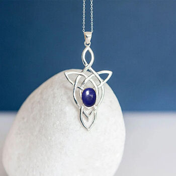 Genuine Lapis Celtic Knot Necklace In Sterling Silver, 2 of 10